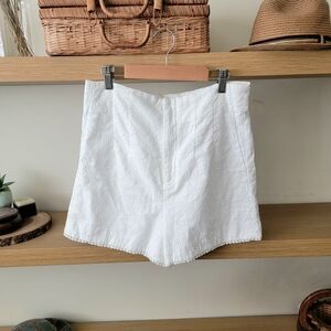 Zara High Waist White Embroidered Shorts